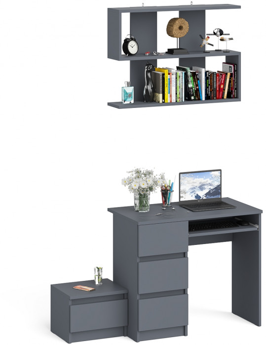 Мори Стол компьютерный МС-6 левый + Тумба ТМП400.1 + Полка 900, цвет графит, ШхГхВ 130,4х50х209,6 см., НЕ универсальная сборка