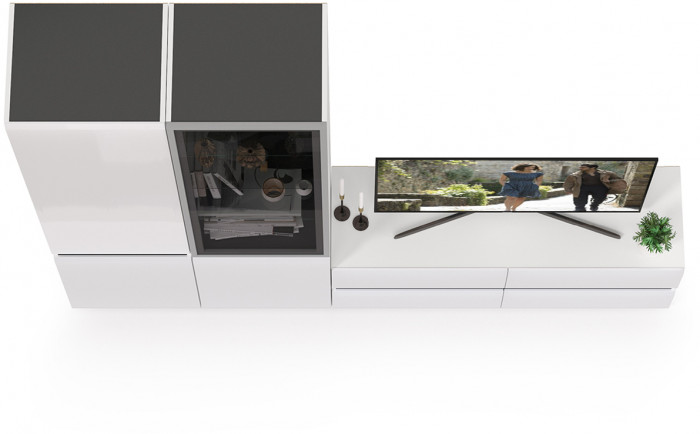 Сидней Комплектация № 013, корпус белый/чёрный/фасады МДФ белый глянец