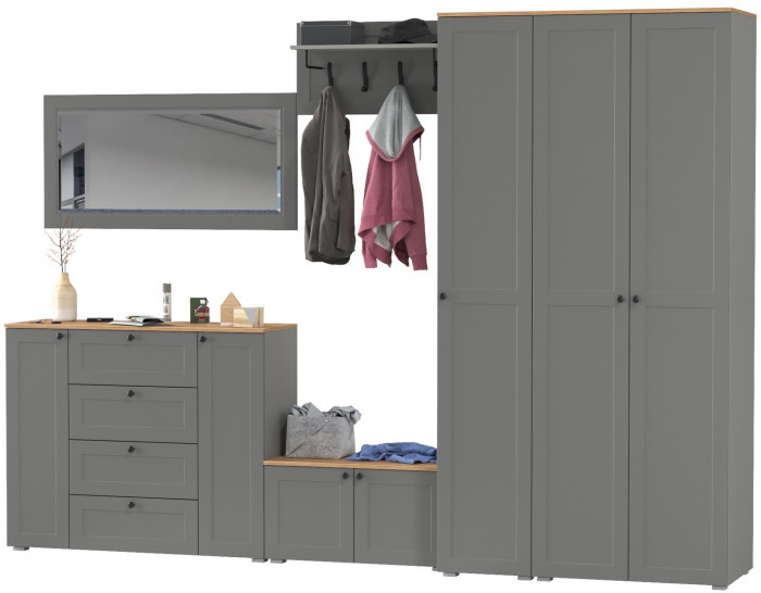 Остин Прихожая 55, цвет серый графит/дуб крафт золотой, ШхГхВ 320х54,3х229,6 см., универсальная сборка