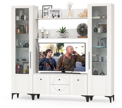 Валенсия Гостиная № 063, ЛДСП белый шагрень/МДФ белый шагрень