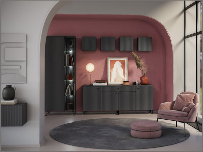 Модульная гостиная Оливия, композиция 4 (Графит, Графит Софт)