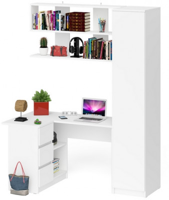 Мори компьютерный стол МС-16 левый + Пенал МШ400.1 + Полка 1200, белый