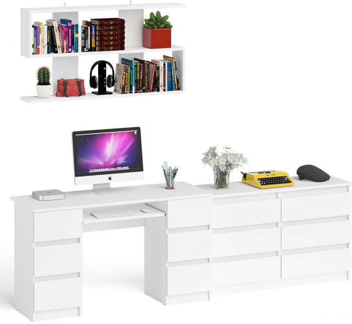 Мори компьютерный стол МС-2 + Комод МК1200.6 + Полка 1200, белый