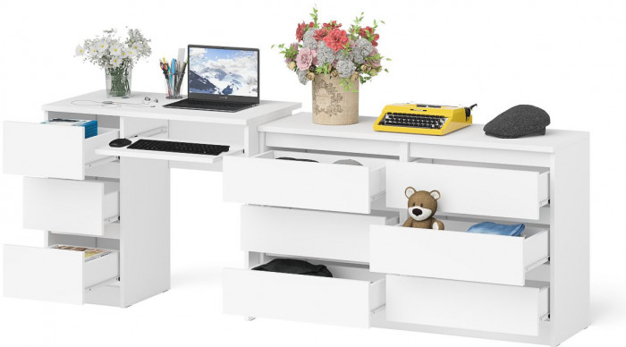 Мори компьютерный стол МС-6 левый + Комод МК1200.6, белый
