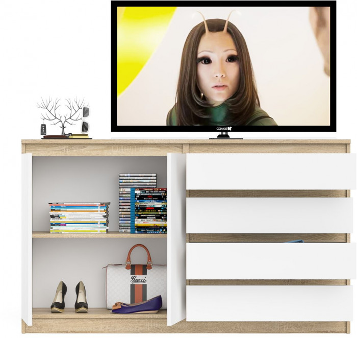 Мори Комод МК1600.1, цвет дуб сонома/белый, ШхГхВ 160,4х41х94 см., НЕ универсальная сборка