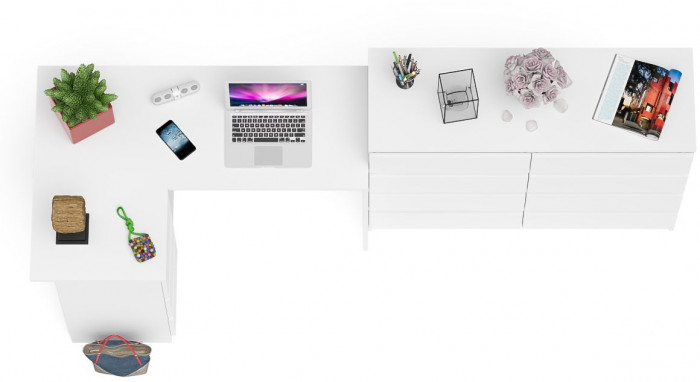 Мори Стол компьютерный МС-16 левый + Комод МК1200.8, цвет белый, ШхГхВ 244,8х84,9х94 см., выдвижные ящики слева, НЕ универсальная сборка