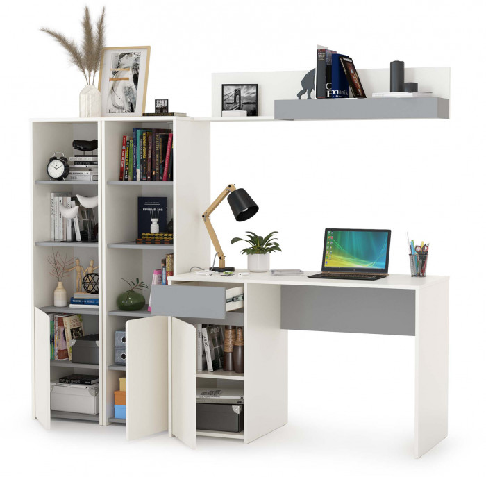 Торонто Компоновка № 06, цвет белый шагрень/стальной серый, ШхГхВ 200х53,1х149,7 см., универсальная сборка