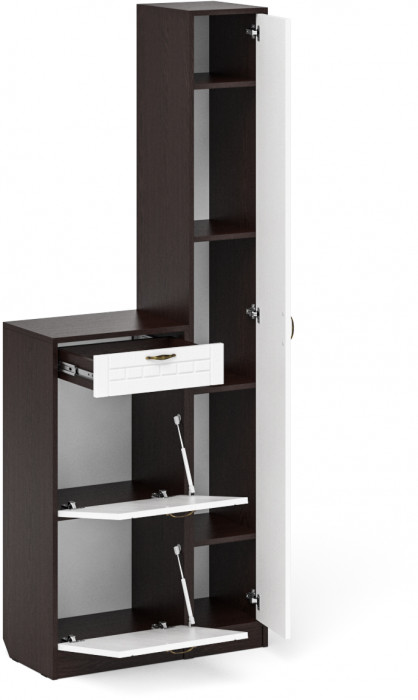 Прихожая П-6 Компоновка № 22, венге/фасады МДФ белое дерево фрезеровка прованс