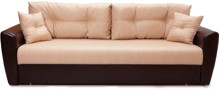 Диван-кровать Амстердам, 150х195, раскладной, еврокнижка, пружинный блок, рогожка/экокожа, коричнево-бежевый