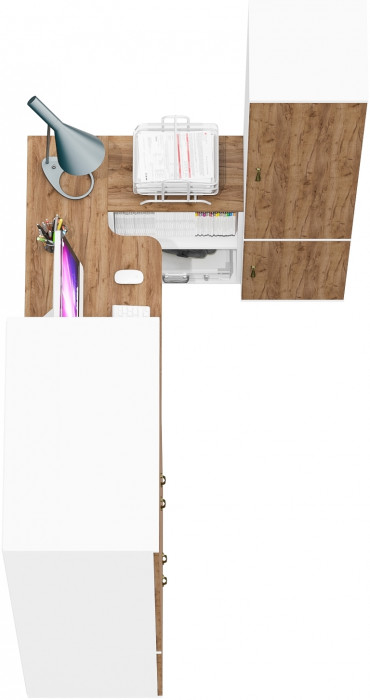 Лидер-8 Шкаф МД 19Б + Стол + Пенал 21Б, белый шагрень/крафт золото