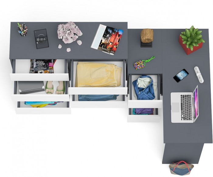 Мори Стол компьютерный МС-16 левый + Комод МК1200.8, цвет графит/белый, ШхГхВ 244,8х84,9х94 см., выдвижные ящики слева, НЕ универсальная сборка