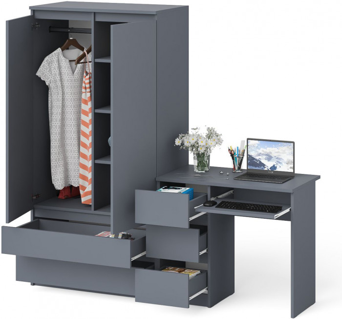 Мори Стол компьютерный МС-6 левый + Шкаф МШ900.1, цвет графит, ШхГхВ 180,4х50,4х179,6 см., выдвижные ящики слева, НЕ универсальная сборка