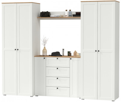 Остин Прихожая 73, цвет белый шагрень/дуб крафт золотой, ШхГхВ 280х54,3х229,6 см., универсальная сборка