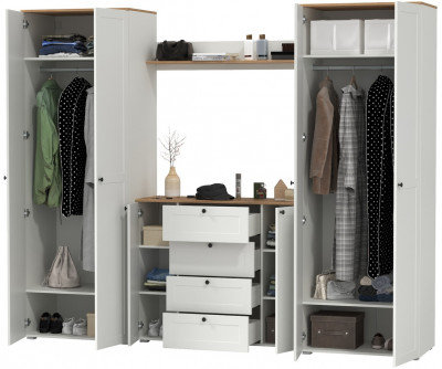 Остин Прихожая 73, цвет белый шагрень/дуб крафт золотой, ШхГхВ 280х54,3х229,6 см., универсальная сборка