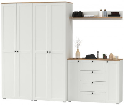 Остин Прихожая 73, цвет белый шагрень/дуб крафт золотой, ШхГхВ 280х54,3х229,6 см., универсальная сборка