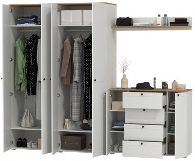 Остин Прихожая 73, цвет белый шагрень/дуб крафт золотой, ШхГхВ 280х54,3х229,6 см., универсальная сборка