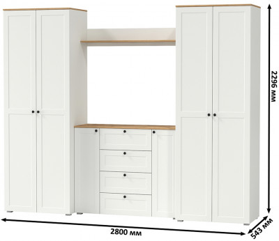 Остин Прихожая 73, цвет белый шагрень/дуб крафт золотой, ШхГхВ 280х54,3х229,6 см., универсальная сборка