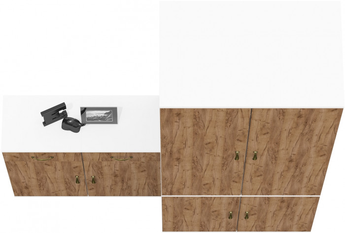 Лидер-8 Шкаф МД 19Б + Тумба МД 3.15 + Тумба МД 3.15, белый шагрень/крафт золото