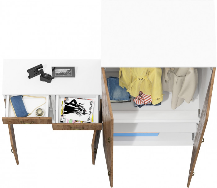 Лидер-8 Шкаф МД 19Б + Тумба МД 3.15 + Тумба МД 3.15, белый шагрень/крафт золото