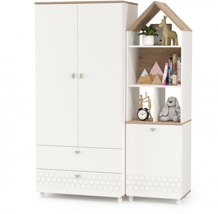 Эйп 13.334 Шкаф для одежды + 13.14 Стеллаж, цвет белый/дуб белый, ШхГхВ 138х51,1х183,8 см., универсальная сборка