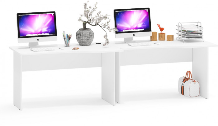 Два стола письменных С-МД-1-04, цвет белый шагрень, ШхГхВ 260х75х74 см., универсальная сборка