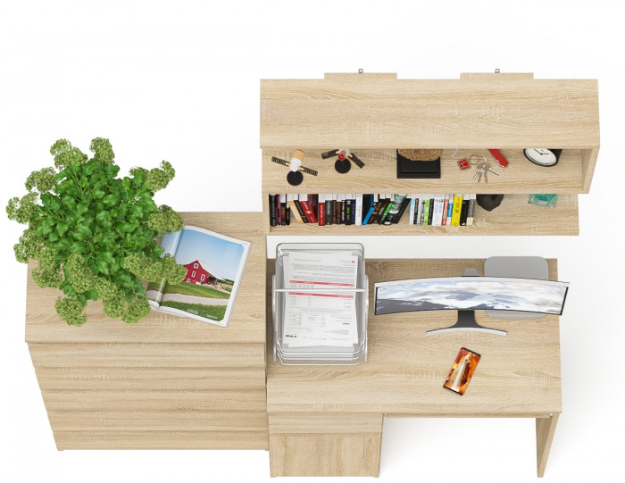 Мори Стол компьютерный МС-1 левый + Комод МК700.5 + Полка 900, цвет дуб сонома, ШхГхВ 160,4х50х209,6 см., НЕ универсальная сборка