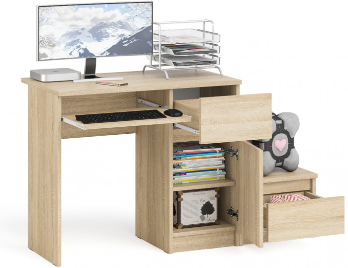Мори Стол компьютерный МС-1 правый + Тумба ТМП400.1, цвет дуб сонома, ШхГхВ 130,4х50х76,6 см., выдвижной ящик справа, НЕ универсальная сборка