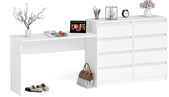 Мори письменный стол МСП1200.1 + Комод МК1200.8, белый