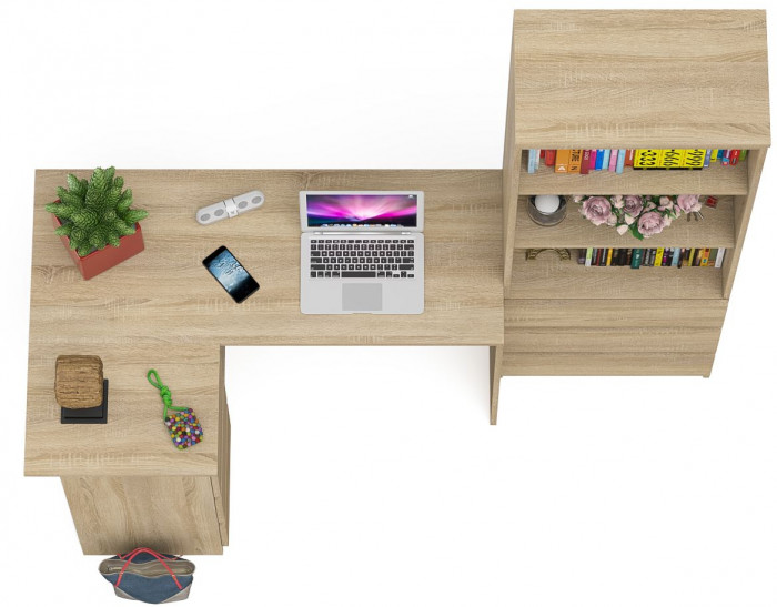 Мори Стол компьютерный МС-16 левый + Стеллаж МСТ600.3, цвет дуб сонома, ШхГхВ 184,8х84,9х179,6 см., выдвижные ящики слева, НЕ универсальная сборка