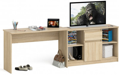 Мори Стол письменный МСП1200.1 + Тумба МТВ1204.1, цвет дуб сонома, ШхГхВ 240,8х50х76,6 см., универсальная сборка