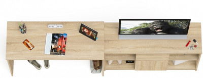 Мори Стол письменный МСП1200.1 + Тумба МТВ1204.1, цвет дуб сонома, ШхГхВ 240,8х50х76,6 см., универсальная сборка