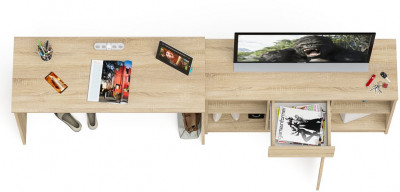 Мори Стол письменный МСП1200.1 + Тумба МТВ1204.1, цвет дуб сонома, ШхГхВ 240,8х50х76,6 см., универсальная сборка