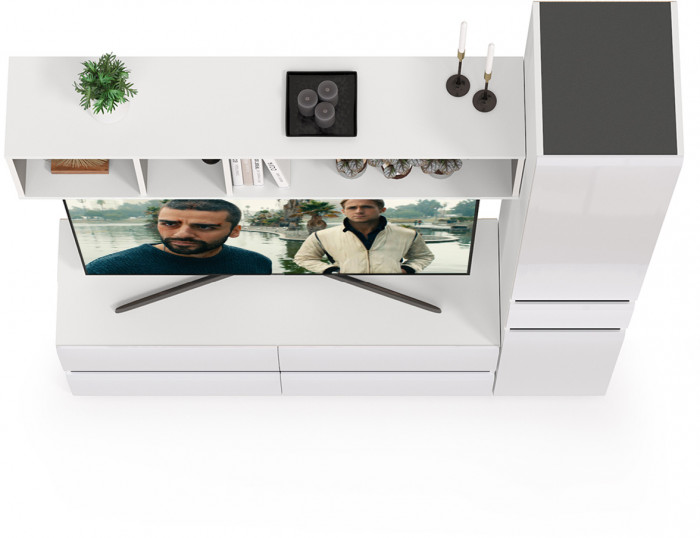 Сидней Комплектация № 014, корпус: белый/чёрный/фасады: МДФ белый глянец