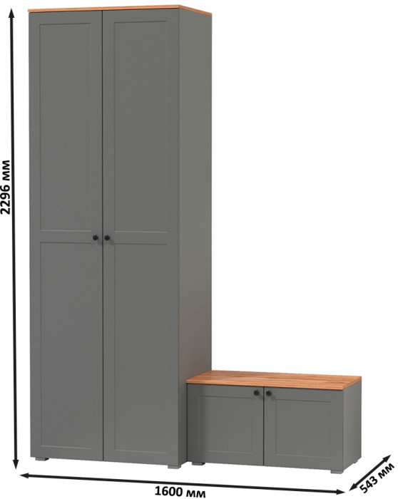 Остин Прихожая 06, цвет серый графит/дуб крафт золотой, ШхГхВ 160х54,3х229,6 см., универсальная сборка