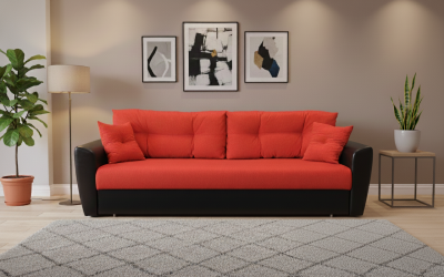 Диван-еврокнижка Амстердам, 160х195, пружинный блок, рогожка/экокожа, красный