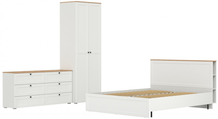 Остин 11.53 Кровать + ортопед + 13.224 Шкаф + 16.240 Комод, белый шагрень/дуб крафт золотой