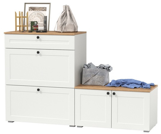 Остин 16.121 Тумба для обуви + 13.257 Тумба, белый шагрень/дуб крафт золотой