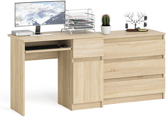 Мори Стол компьютерный МС-1 правый + Комод МК800.1, цвет дуб сонома, ШхГхВ 170,4х50х76,6 см., выдвижной ящик справа, НЕ универсальная сборка