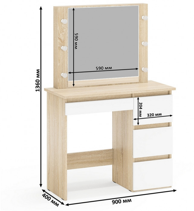 Ксения Кровать с ящиками 1200 + прикроватный блок + Столик с подсветкой Сура, дуб сонома/белый
