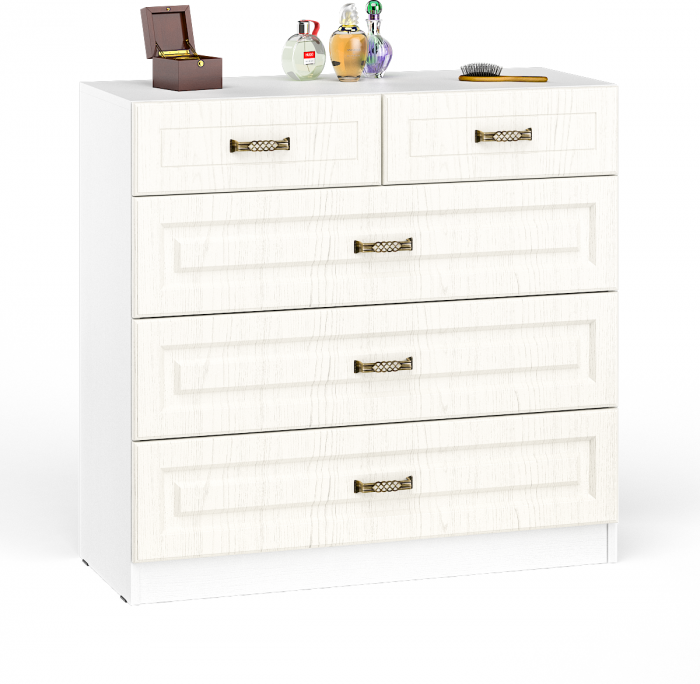 Ливерпуль Спальня № 4 Кровать 11.08ОСН + Шкаф 13.134 + карниз + Комод 10.103, ясень ваниль/белый