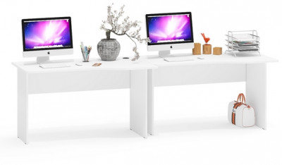 Два стола письменных С-МД-1-04, цвет белый шагрень, ШхГхВ 260х75х74 см., универсальная сборка