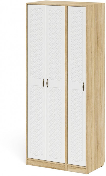 Прихожая П-6-500 Шкаф + Пенал, цвет дуб сонома/фасады МДФ белое дерево фрезеровка ромб, ШхГхВ 90х50х210 см., универсальная сборка