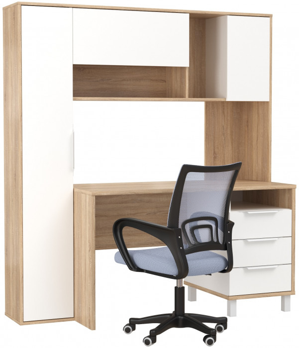 Стол компьютерный Комфорт 12.95N + кресло 103 серое, цвет дуб сонома/белый, ШхГхВ 162х60,3х180 см., НЕ универсальная сборка