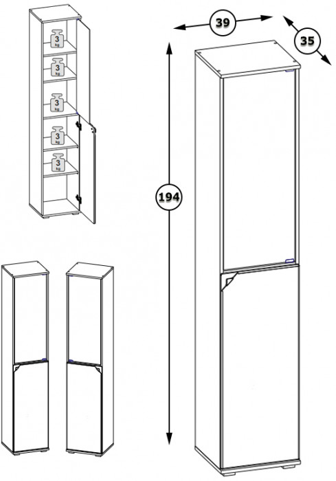 КР100 Бостон 13.155 Шкаф, цвет дуб эндгрейн элегантный/фасады МДФ милк рикамо софт, ШхГхВ 38,6х35,1х194,4 см., универсальная сборка