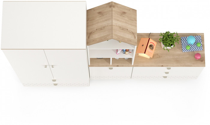 Эйп 13.334 Шкаф для одежды + 13.322 Комод + 13.14 Стеллаж, цвет белый/дуб белый, ШхГхВ 223х51,1х183,8 см., универсальная сборка