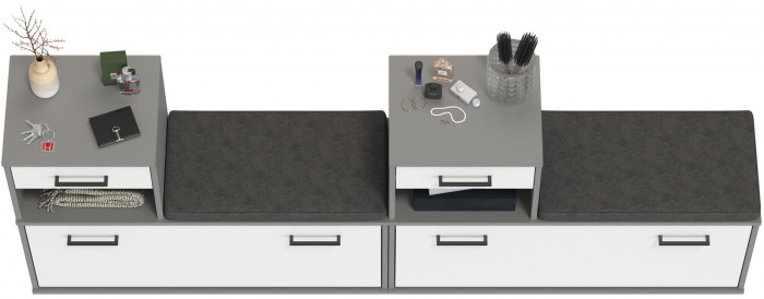 Лира ГК 2-0714+2-0714графбел Тумба под обувь, цвет графит/белый, ШхГхВ 200х33х75,5 см., универсальная сборка