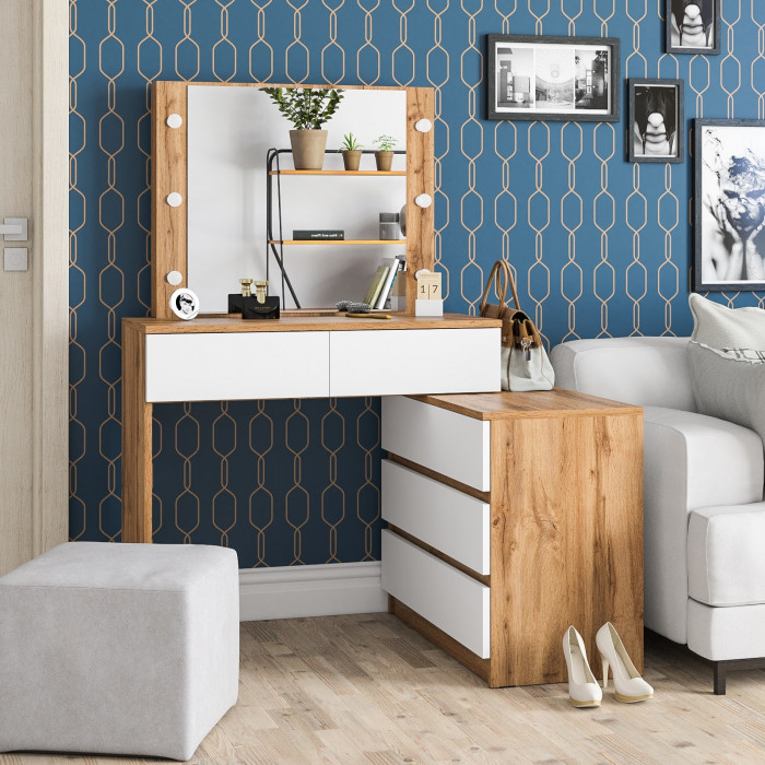 Стол косметический с подсветкой 110, дуб вотан/белый