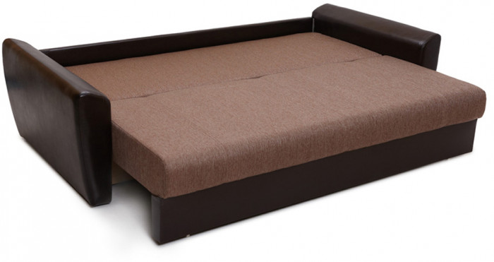 Диван-еврокнижка Амстердам, 160х195, пружинный блок, рогожка/экокожа, коричневый