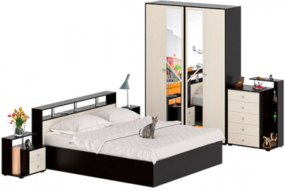 Камелия спальня № 4 Кровать 1800 + Две тумбы + Комод + Шкаф 4-х створчатый, венге/дуб лоредо