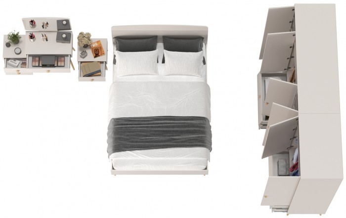 Афина Спальня 39-1400, цвет кашемир серый, сп.м. 1400х2000 мм., б/м, основание есть - фанера